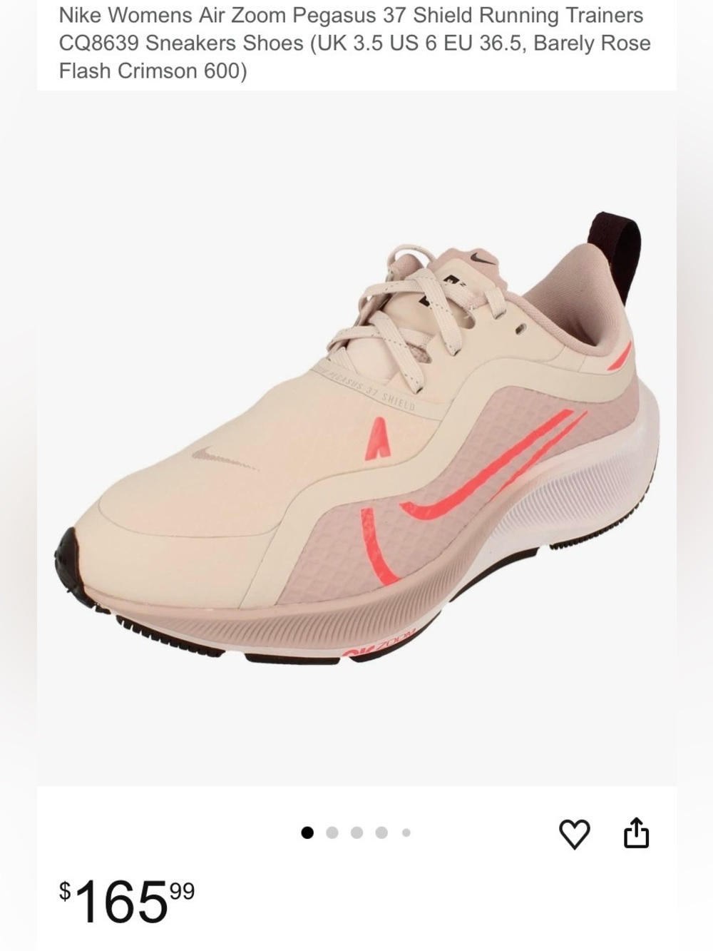 Nike Air Zoom Pegasus 37 Women’s Shield Shoe In Barely Rose SZ 8